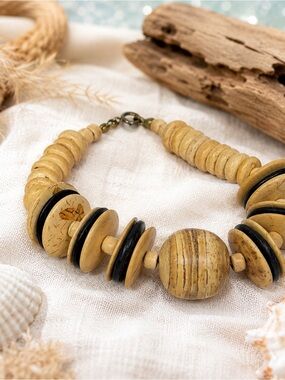 Vintage Wooden Beaded Bracelet Boho Tribal Artisan Disk Bracelet